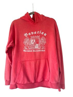 Vtg 80s Bavarian Garmisch-Partenkirchen Germany Red Hoodie L XL Faded Unisex 90s